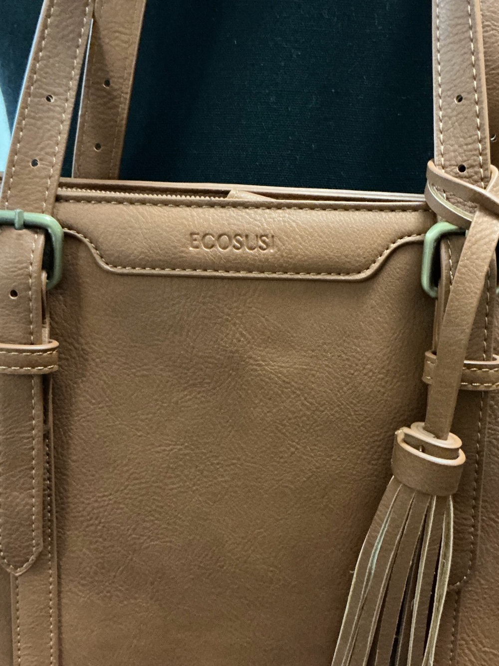 ECOSUSI Brown Vegan Leather Laptop Tote Work Bag 15.6” Tassel Purse - Picture 2 of 6